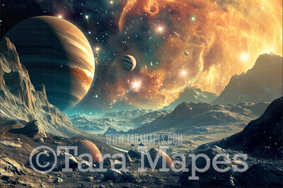 Space Digital Backdrop  - Outerspace Digital Backdrop - Galaxy Moon Space Digital Background