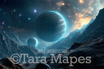 Space Digital Backdrop  - Outerspace Digital Backdrop - Galaxy Moon Space Digital Background