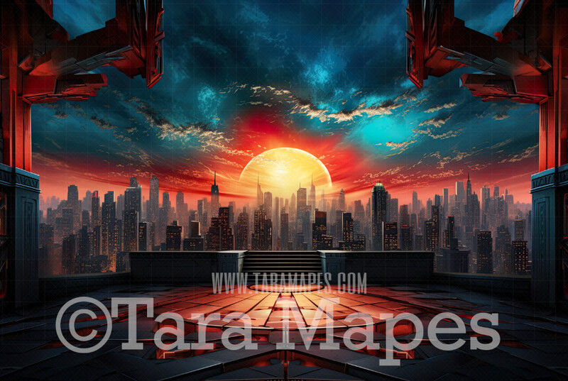 Superhero City Digital Backdrop - Galactic Super Hero Scene for Digital Background Backdrop