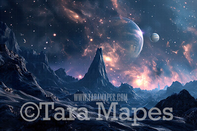 Space Digital Backdrop  - Outerspace Digital Backdrop - Galaxy Moon Space Digital Background