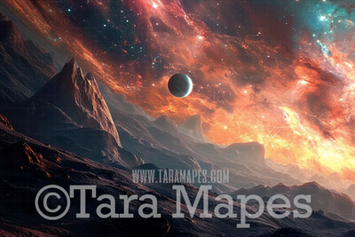 Space Digital Backdrop  - Outerspace Digital Backdrop - Galaxy Moon Space Digital Background