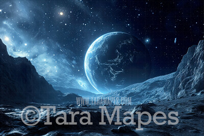Space Digital Backdrop  - Outerspace Digital Backdrop - Galaxy Moon Space Digital Background