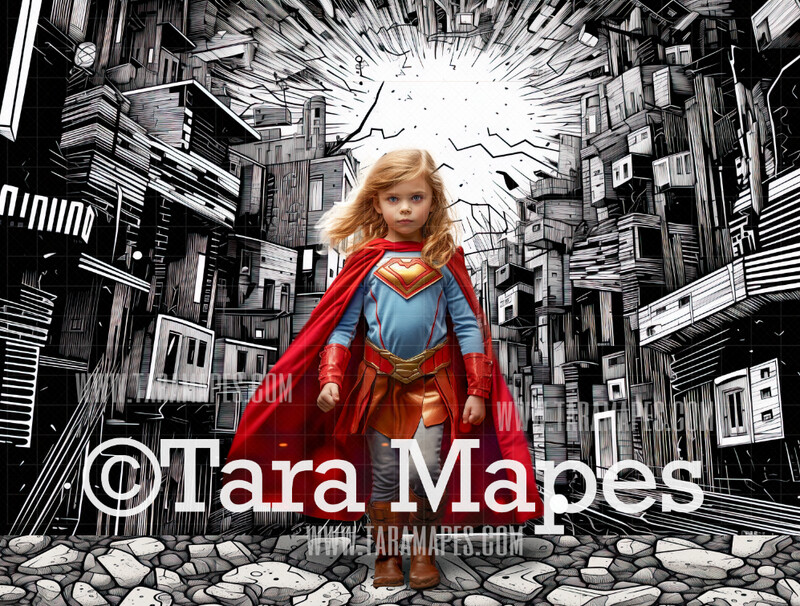 Black and White Comic Book Wall - Digital Illustration Comic Book Style Digital Background Backdrop