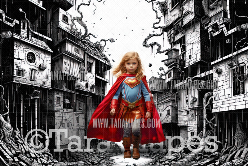 Black and White Comic Book City - Digital Illustration Comic Book Style Digital Background Backdrop
