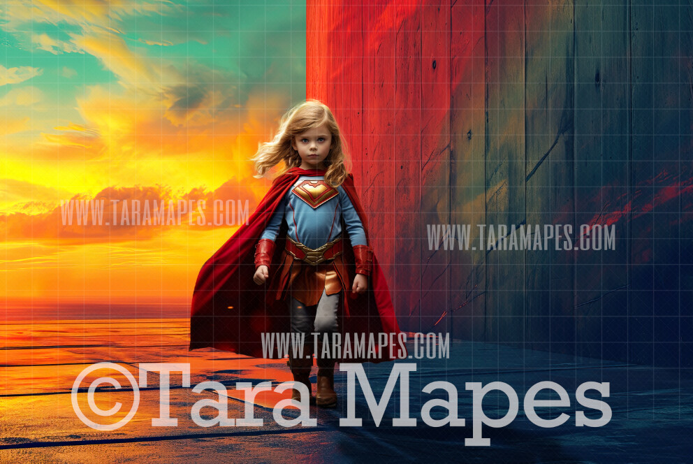 Superhero City Digital Background - Superhero Digital Backdrop