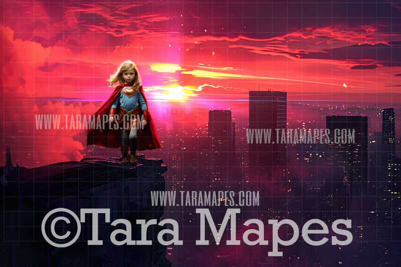 Superhero City Digital Background - Superhero Digital Backdrop