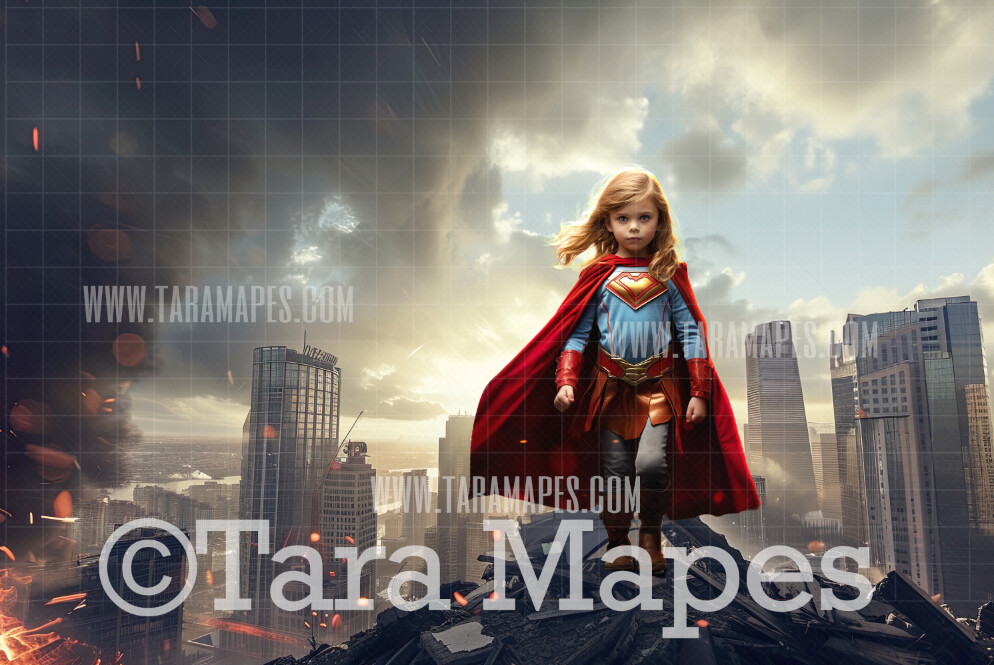 Superhero City Digital Background - Superhero Digital Backdrop