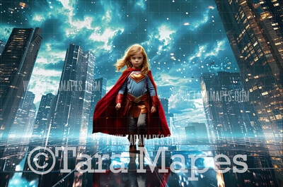 Superhero City Digital Background - Superhero Digital Backdrop