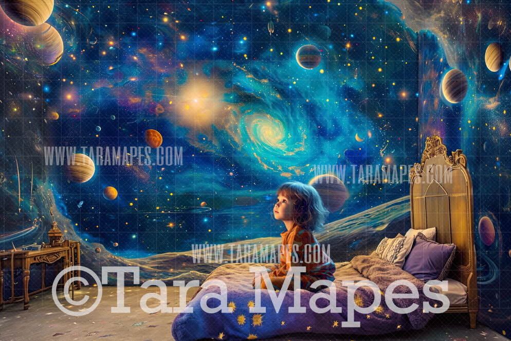 Space Room! Digital Background - Childhood Imagination Digital Backdrop