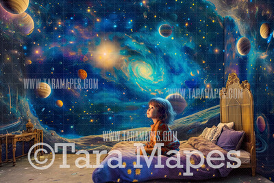 Space Room! Digital Background - Childhood Imagination Digital Backdrop