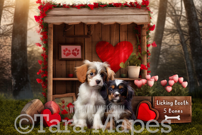 Dog Kissing Booth - Valentine Background - Licking Booth Digital - Pet Valentines Day - Kiss - Digital Background / Backdrop