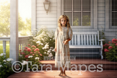 Charming Porch Digital Backdrop - White House Digital Background - Porch Digital Backdrop