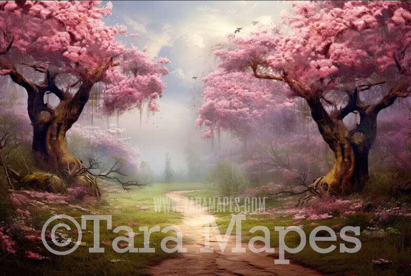 Painterly Spring Path Digital Backdrop - Country Digital Background JPG