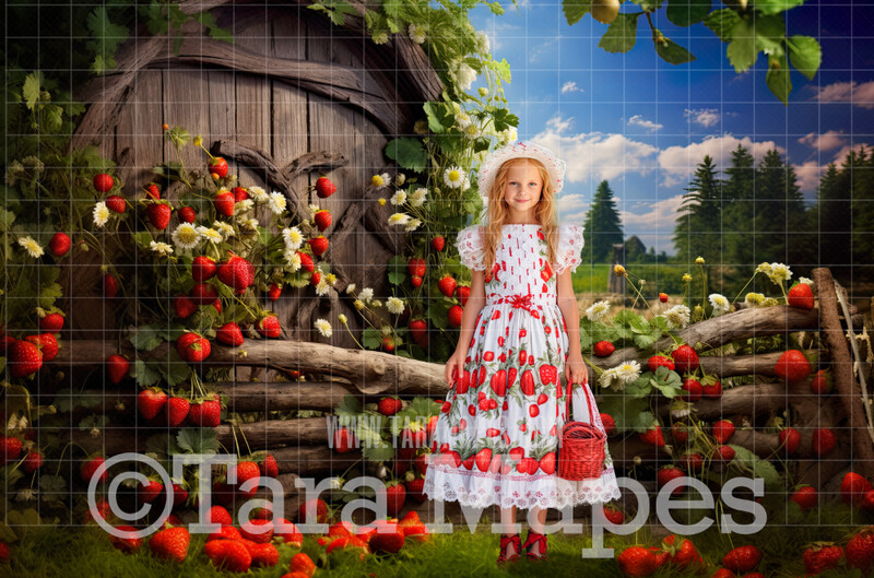 Strawberry Barn Digital Background - Strawberry Digital Backdrop (JPG FILE)
