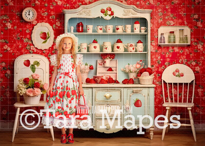 Strawberry Kitchen Digital Background - Strawberry Digital Backdrop (JPG FILE)