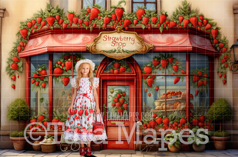 Whimsical Strawberry Shop Digital Background - Strawberry Digital Backdrop (JPG FILE)