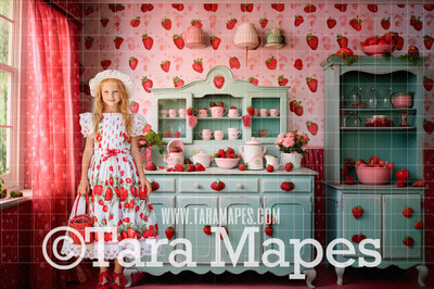 Strawberry Kitchen Digital Background - Strawberry Digital Backdrop (JPG FILE)