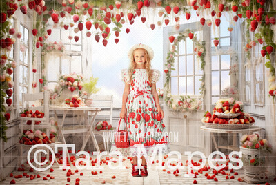 Strawberry Porch Digital Background - Strawberry Digital Backdrop (JPG FILE)