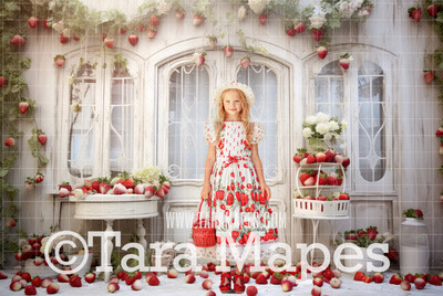 Strawberry Porch Digital Background - Strawberry Digital Backdrop (JPG FILE)