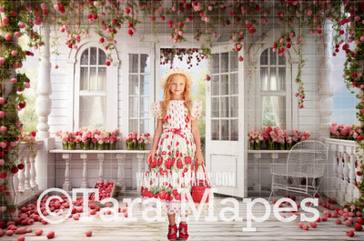 Strawberry Porch Digital Background - Strawberry Digital Backdrop (JPG FILE)