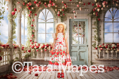 Strawberry Porch Digital Background - Strawberry Digital Backdrop (JPG FILE)