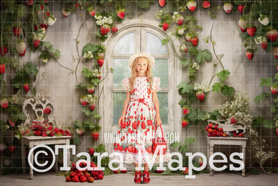 Strawberry Porch Digital Background - Strawberry Digital Backdrop (JPG FILE)
