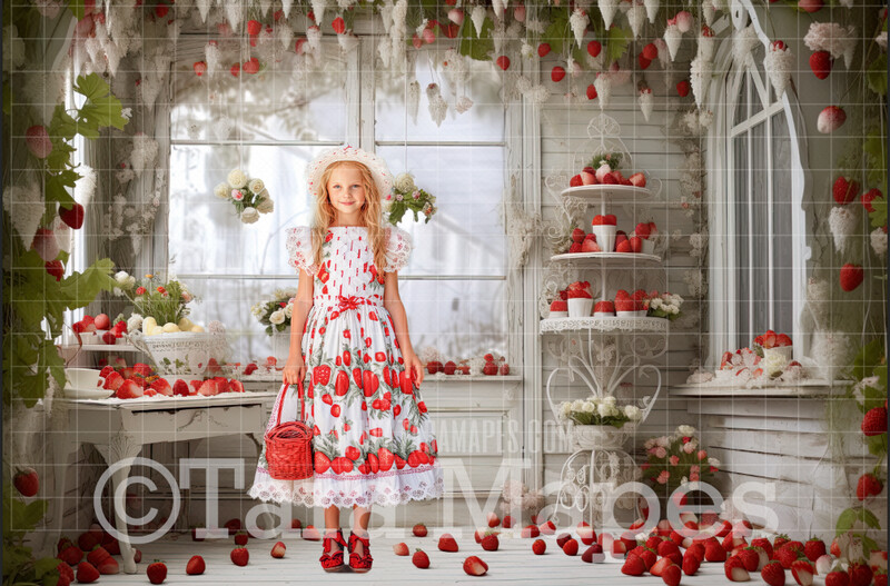 Strawberry Porch Digital Background - Strawberry Digital Backdrop (JPG FILE)