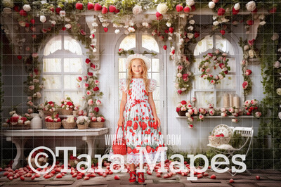 Strawberry Porch Digital Background - Strawberry Digital Backdrop (JPG FILE)