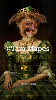 St Patrick&#39;s Queen Pet Portrait PSD Template- Pet Painting Portrait St Paddy&#39;s    - Layered PSD Digital Background Backdrop