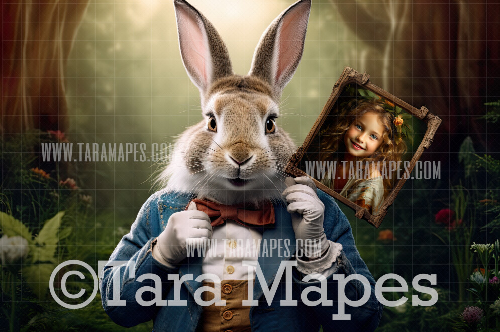 Easter Bunny with Frame Digital Backdrop - Easter Bunny Digital Background - Funny Cute Easter Digital Background