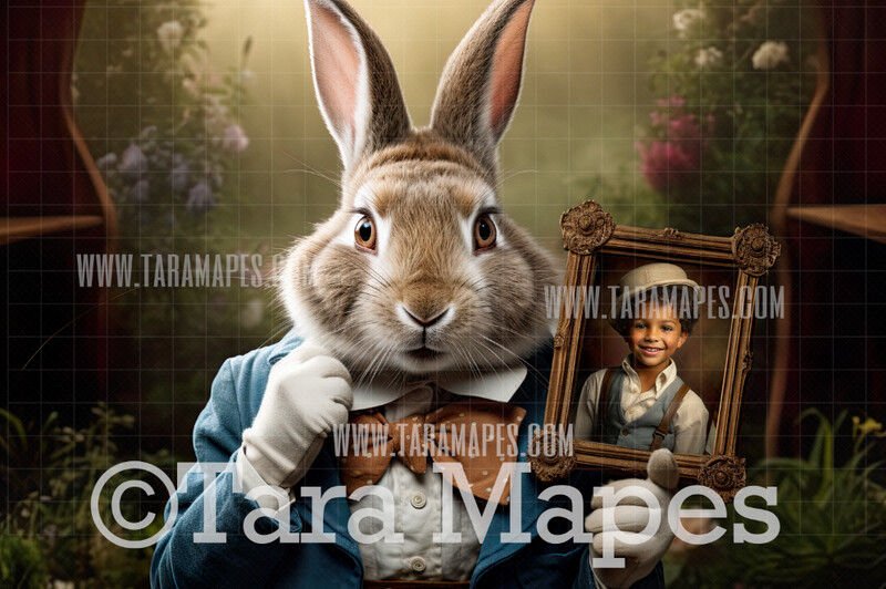 Easter Bunny with Frame Digital Backdrop - Easter Bunny Digital Background - Funny Cute Easter Digital Background