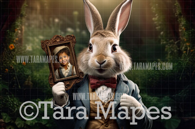 Easter Bunny with Frame Digital Backdrop - Easter Bunny Digital Background - Funny Cute Easter Digital Background