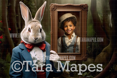 Easter Bunny with Frame Digital Backdrop - Easter Bunny Digital Background - Funny Cute Easter Digital Background