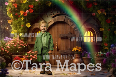 St Patrick&#39;s Day Digital Backdrop -  St Paddy&#39;s House with Rainbow - St Patrick&#39;s Day Digital Background