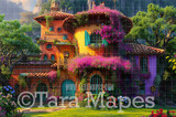 Colorful House Digital Backdrop -  Flower House Magic House Digital Background