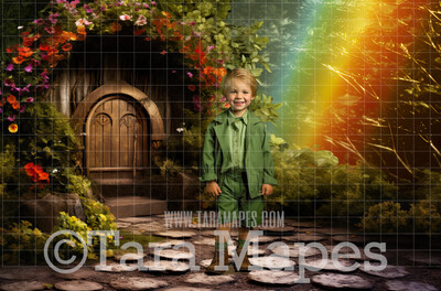 St Patrick&#39;s Day Digital Backdrop -  St Paddy&#39;s House with Rainbow - St Patrick&#39;s Day Digital Background