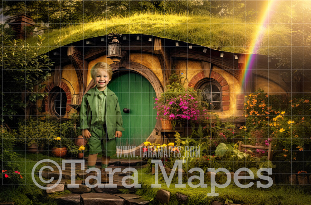 St Patrick&#39;s Day Digital Backdrop -  St Paddy&#39;s House with Rainbow - St Patrick&#39;s Day Digital Background