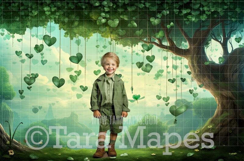 St Patrick's Day Digital Backdrop - Shamrock Heart Tree - St Patrick's Day Digital Background