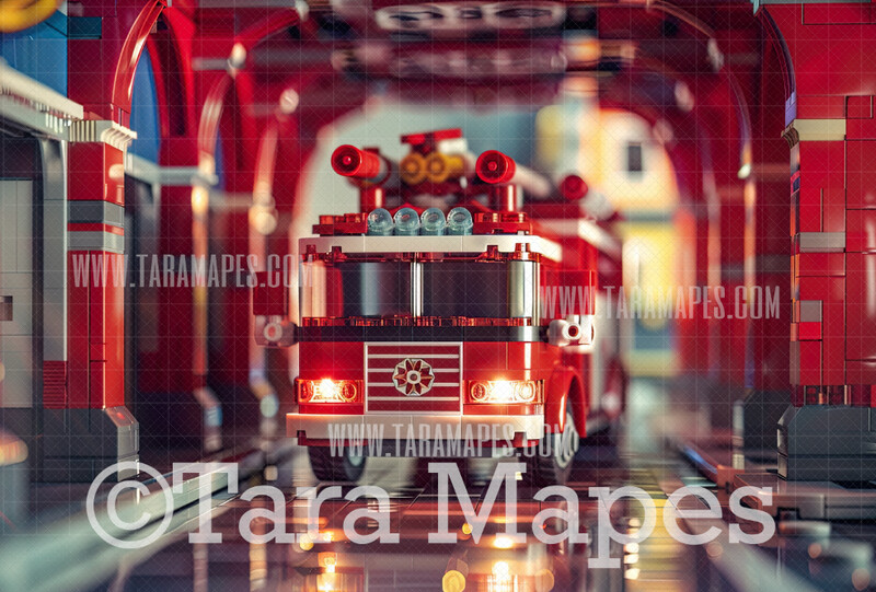 Toy Fire Station Digital Backdrop - Toy Fire Truck Digital Background (JPG FILE)