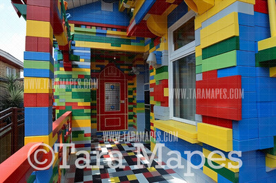 Toy Brick House Digital Backdrop - Toy Brick Porch Digital Background (JPG FILE)
