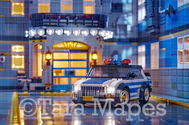 Toy Police Station Digital Backdrop - Toy Police Car Digital Background (JPG FILE)