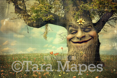 Enchanted Tree with Face - Tree Face in Enchanted Forest  - Talking Tree Digital Background Backdrop - Friendly Tree Digital Backdrop