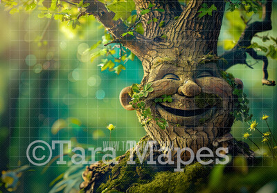 Enchanted Tree with Face - Tree Face in Enchanted Forest  - Talking Tree Digital Background Backdrop - Friendly Tree Digital Backdrop