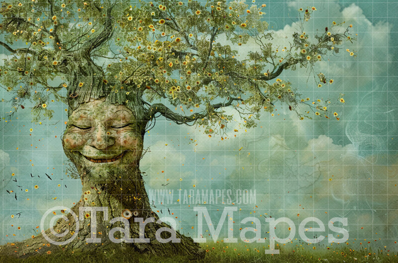Enchanted Tree with Face - Tree Face in Enchanted Forest - Talking Tree Digital Background Backdrop - Friendly Tree Digital Backdrop