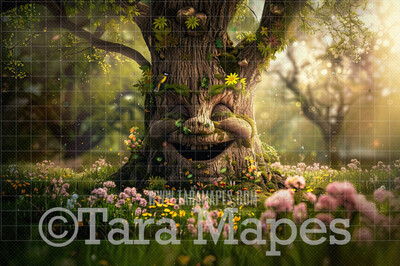 Enchanted Tree with Face - Tree Face in Enchanted Forest  - Talking Tree Digital Background Backdrop - Friendly Tree Digital Backdrop