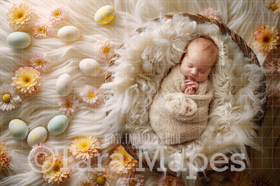 Soft Easter Newborn Digital Background - Newborn Ivory and Easter Eggs Digital Backdrop (JPG file)