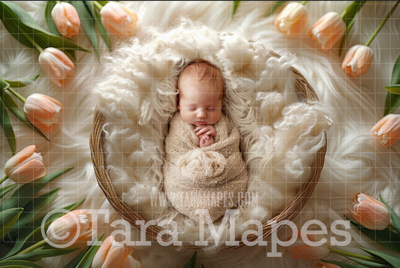 Soft Spring Newborn Digital Background - Newborn Tulips Digital Backdrop (JPG file)