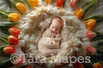 Soft Spring Newborn Digital Background - Newborn Tulips Digital Backdrop (JPG file)