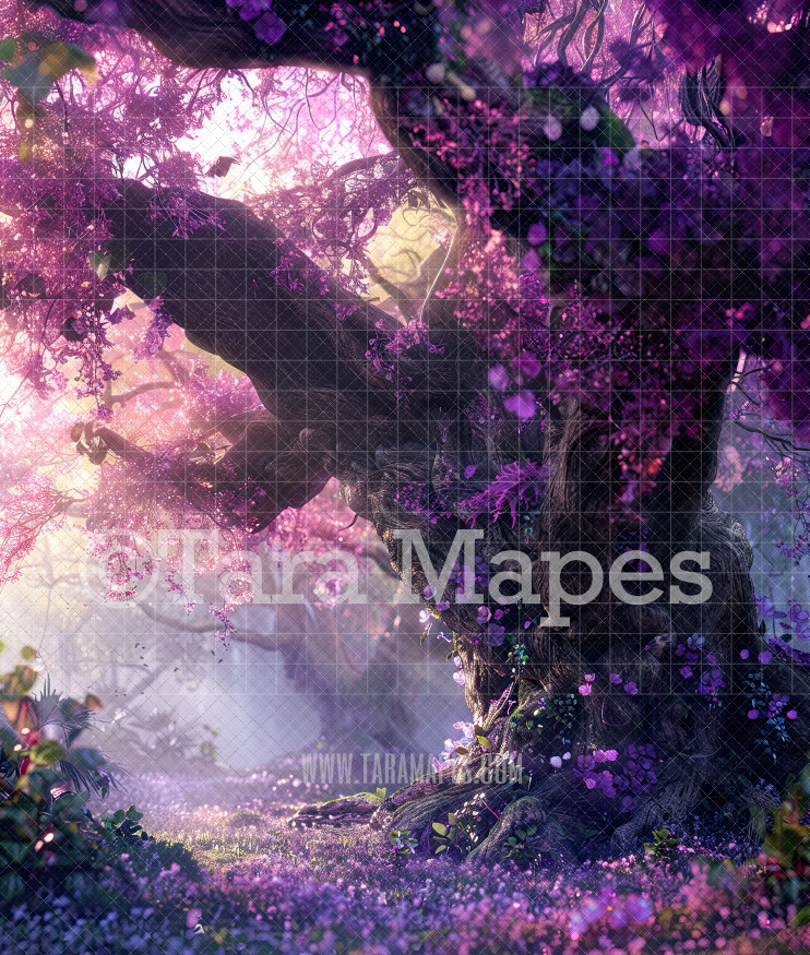 Violet Enchanted Forest - Fairy Forest Digital Background Backdrop - Purple Tree Digital Backdrop