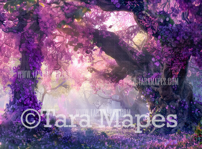 Violet Enchanted Forest  - Fairy Forest Digital Background Backdrop - Purple Tree Digital Backdrop
